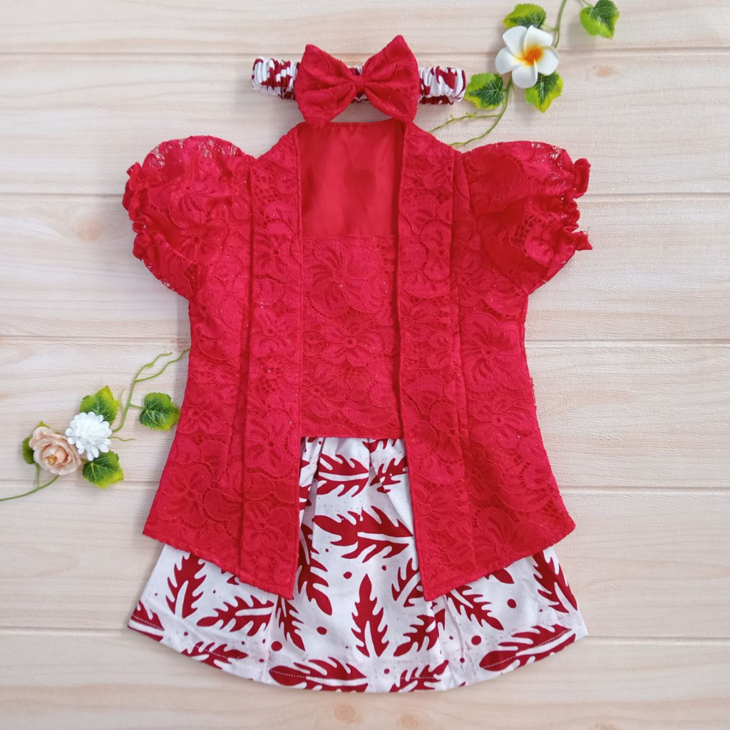 Kebaya Bayi / Kebaya Anak Perempuan / Kebaya Anak Kutubaru warna MERAH PUTIH