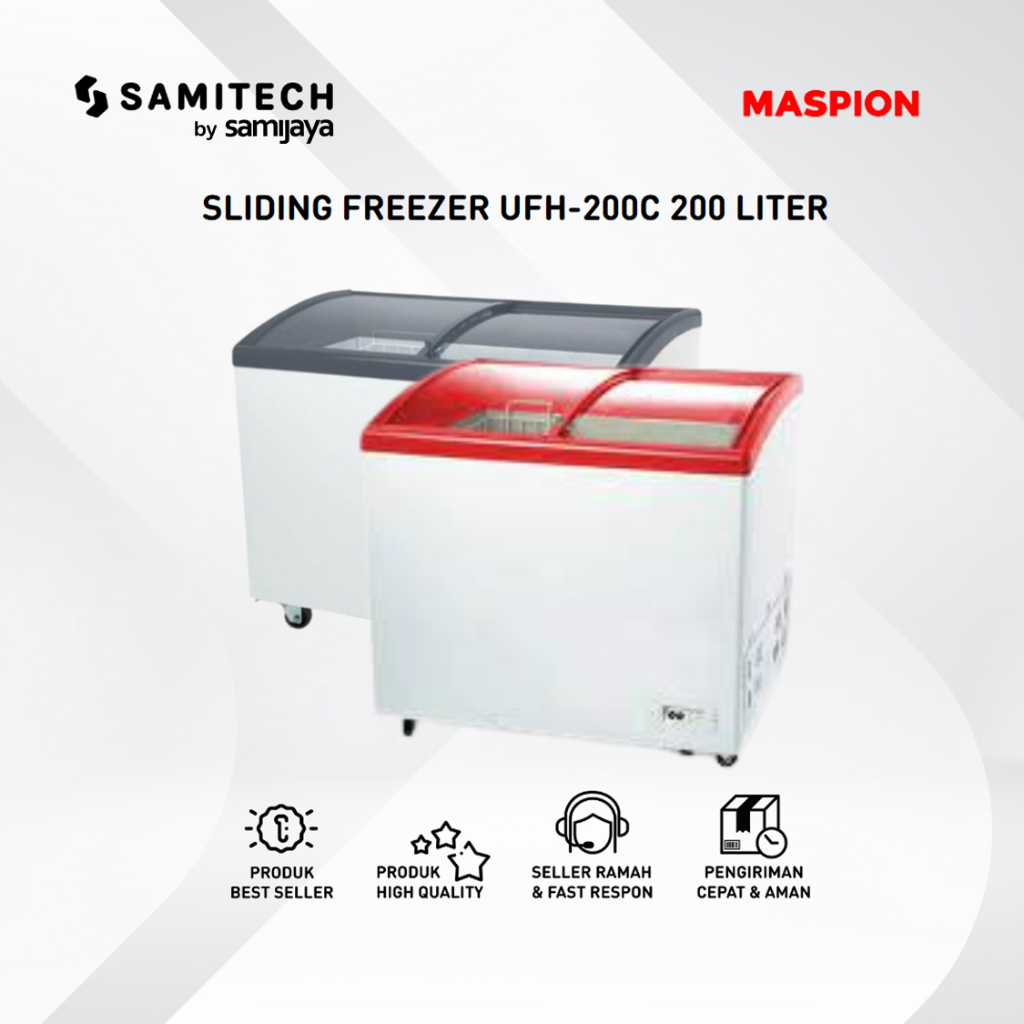 FREEZER BOX MASPION UFH-200C-BK / UFH 200C RED/ UFH 200 C 200 LITER SLIDDING GLASS BERGARANSI