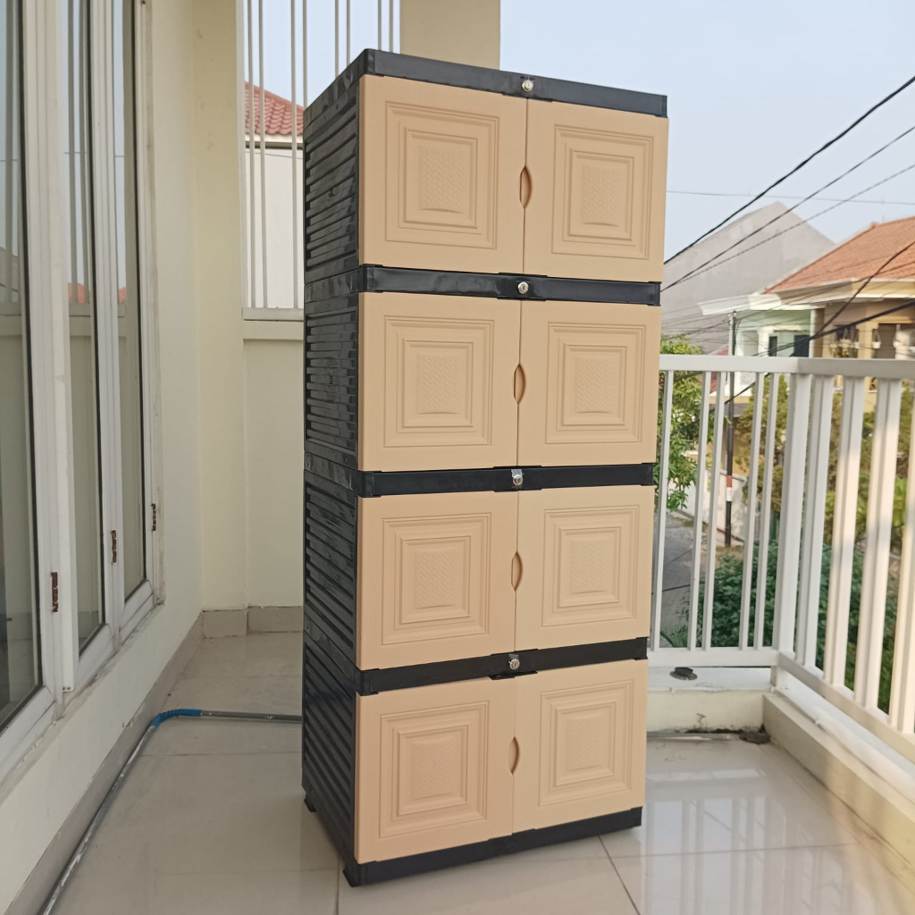 Lemari Plastik 9004 Full Rak 4 Susun Dilengkapi Kunci| | Lemari Multifungsi | Lemari Kuat Kokoh Teba