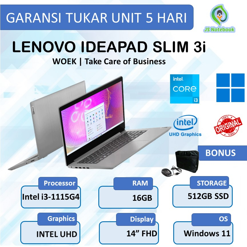 LENOVO IDEAPAD SLIM 3 i3-1115G4 16GB 512SSD WIN11+OHS 14" FHD