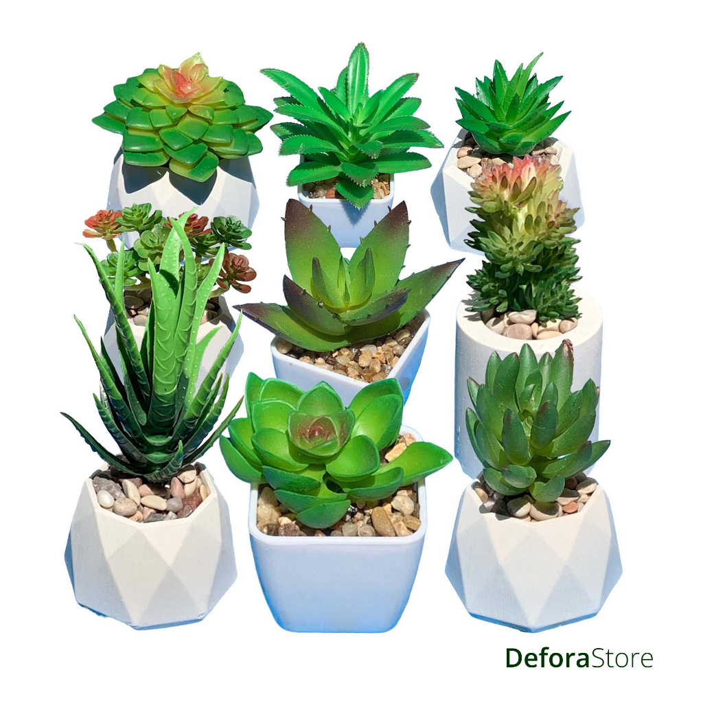 Daun Plastik Artificial Kaktus Mini Sukulen Latex Pot - B - Defora