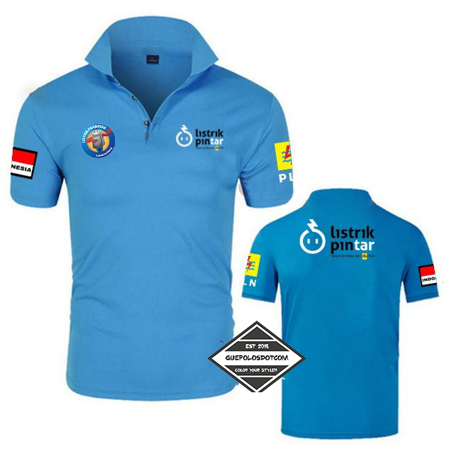 type 14 POLO BAJU LISTRIK PINTAR belakang dan Depan LOGO PLN - BAJU PLN LISTRIK PINTAR - KAOS PLN