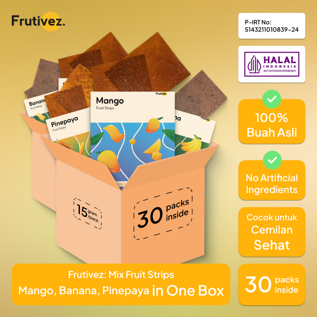 

[30 Pack] Frutivez FrutiMix Fruit Strips - Dehydrated Fruits - Snack Cemilan Buah