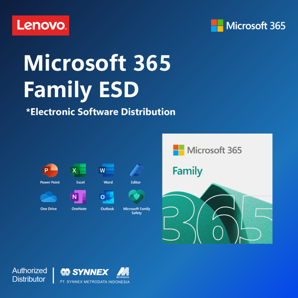 Microsoft ESD Office 365 Family Langganan Per Tahun (Word, Excel, PowerPoint, OneNote, Editor, One D