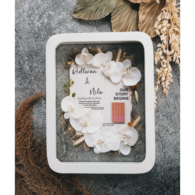 Mahar Pernikahan Bunga Anggrek Frame Putih Transparan Akrilik
