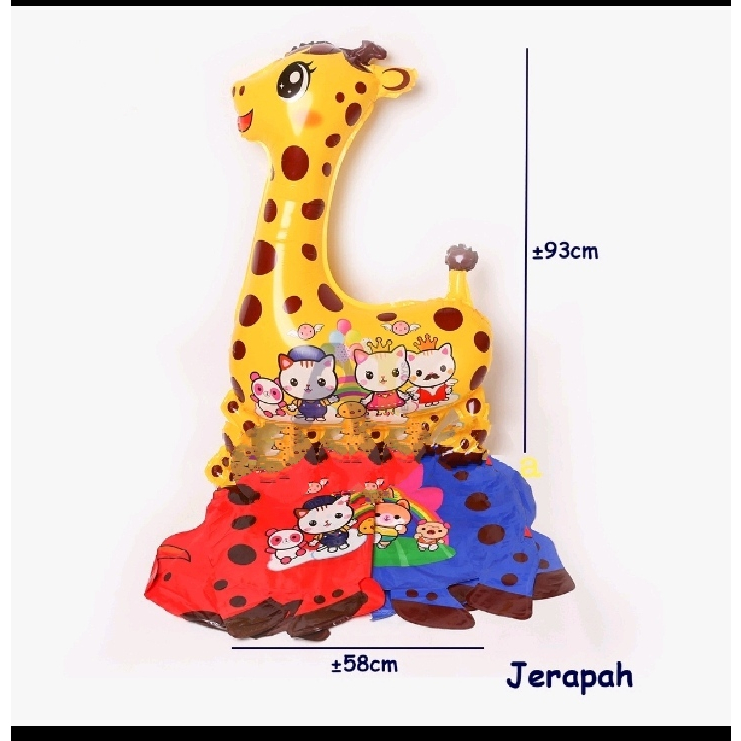 Promo Balon Foil /Gas/Terbang Jumbo Karakter Jerapah Ukuran 93 x 58 Cm