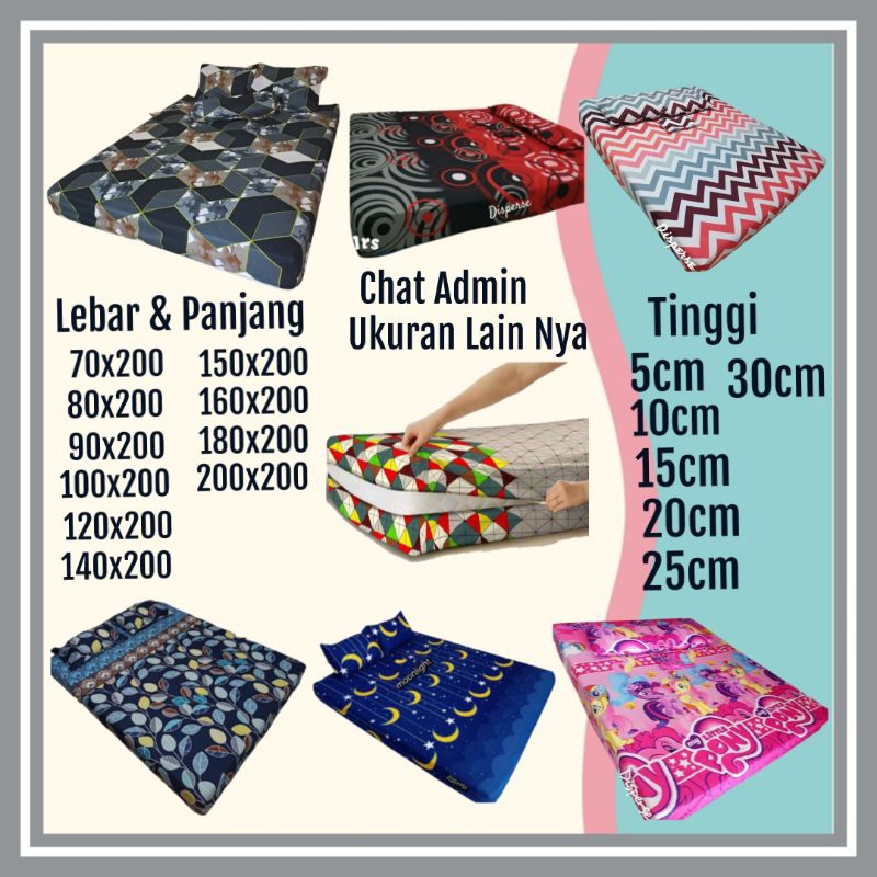 Sprei Resleting Sarung Kasur Busa Springbed 70x200 80x200 90x200 100x200 120x200 140x200 150x200 160x200 180x200 200x200 Bahan Microtex