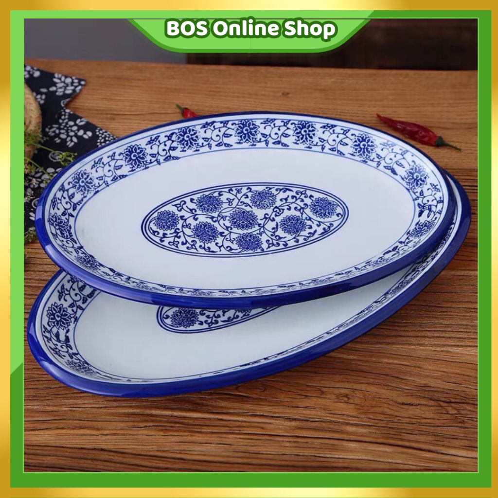 BOS526 Piring Oval Antik / Piring Keramik / Piring Saji Oval / Piring Antik Ukuran Sedang & Besar