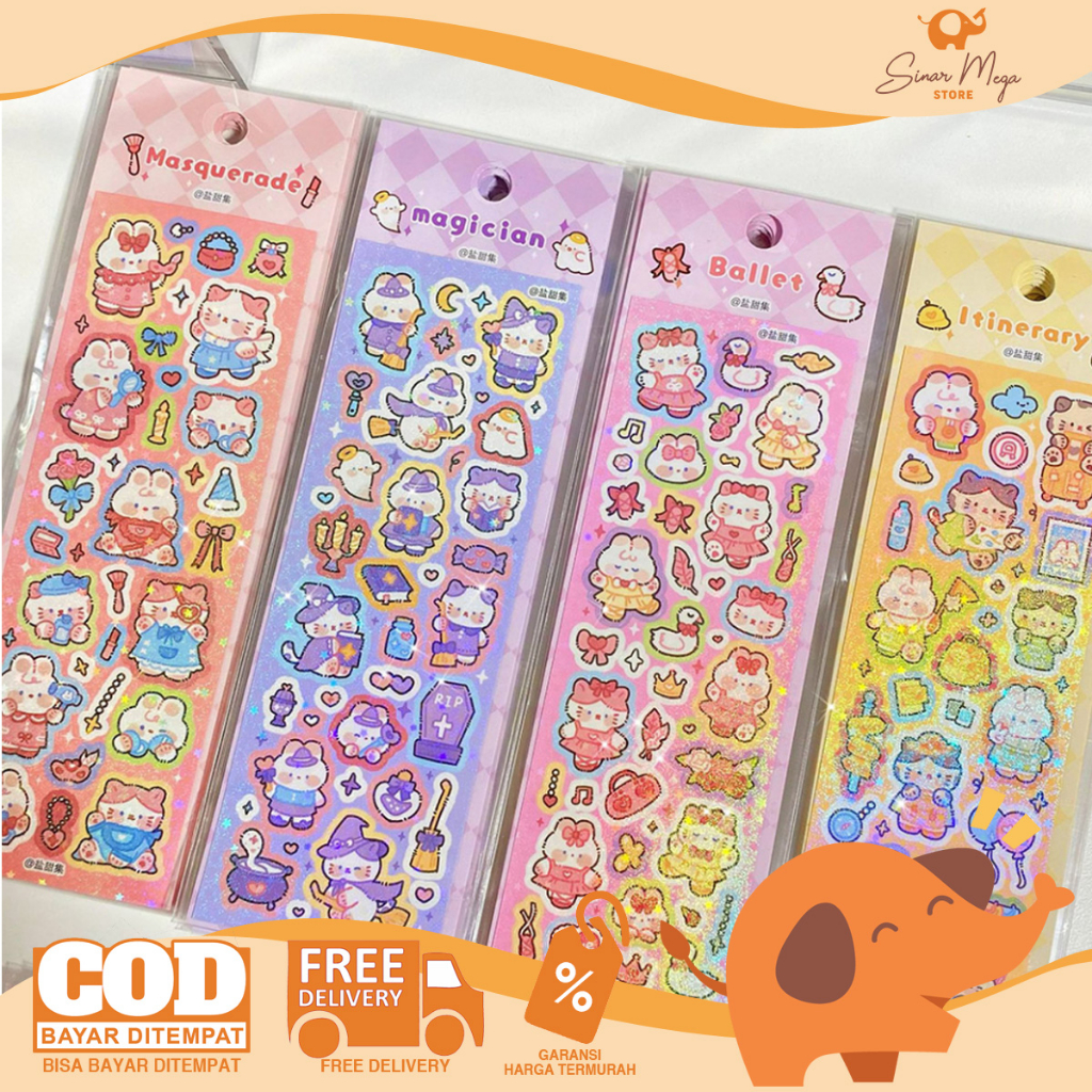 

The Wandering Cat and Rabbit Stickers / Stiker Tempel Gambar Lucu / Diary Deco Sticker