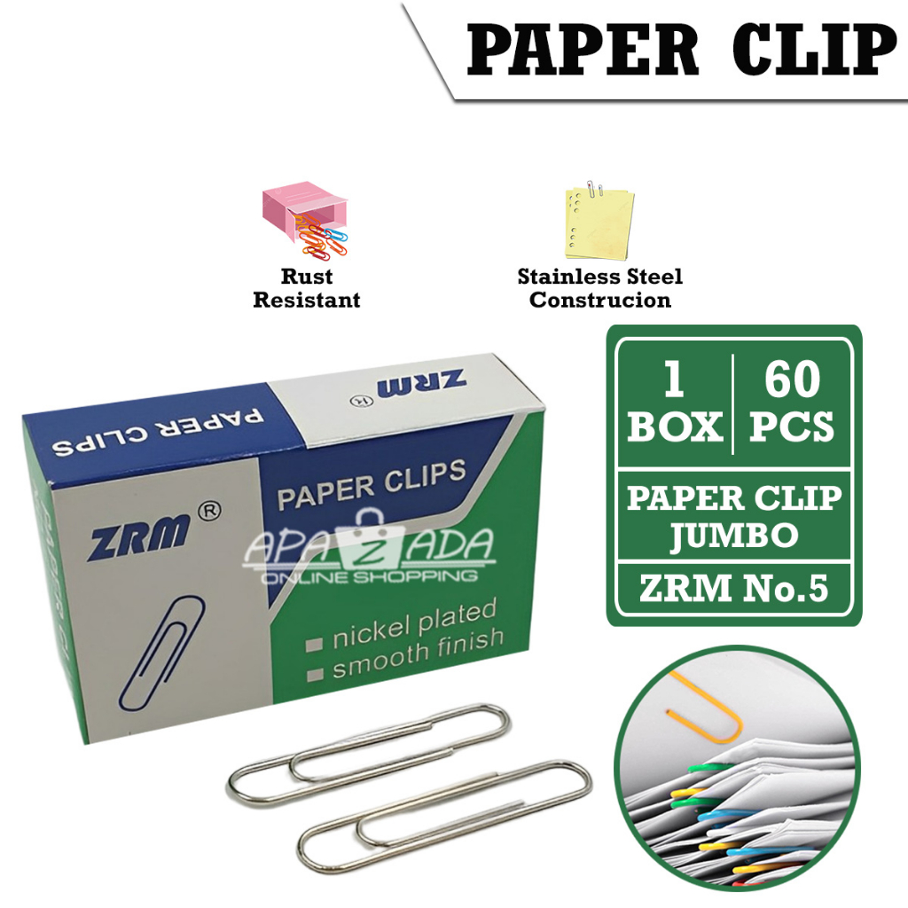 

Apazada - Paper Clip Jumbo No.5 [1 Box - 60 Pcs Clip] / Klip Kertas Triangular / Penjepit Kertas ZRM