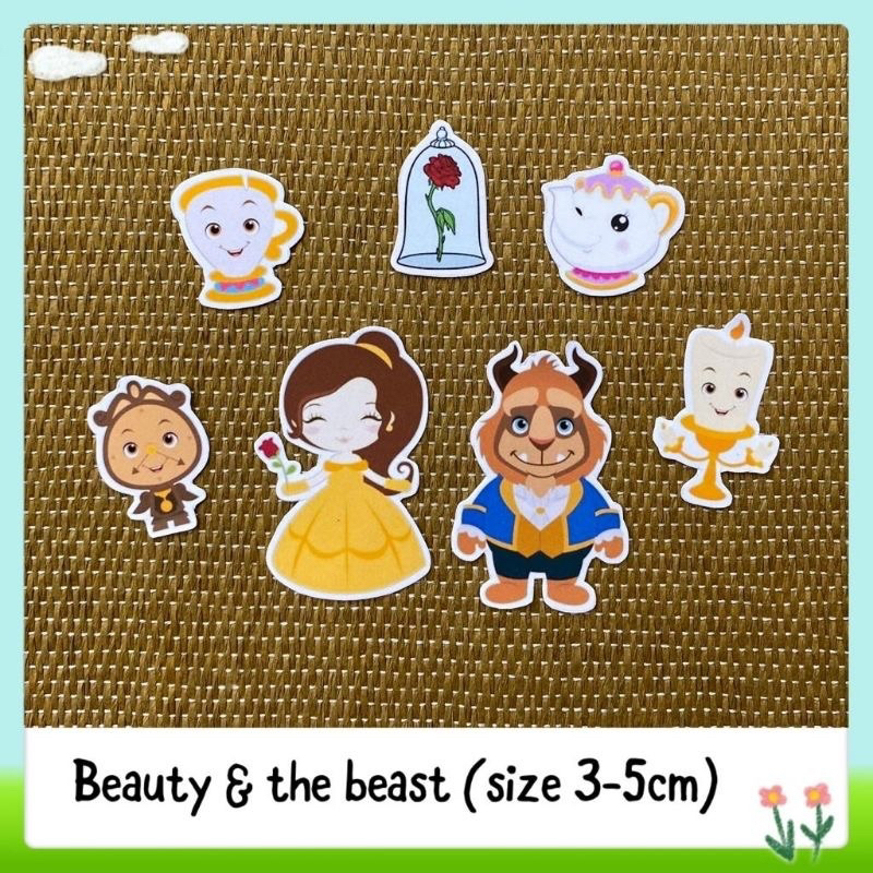 

7pcs sticker tempelan glossy princess belle beauty and the beast