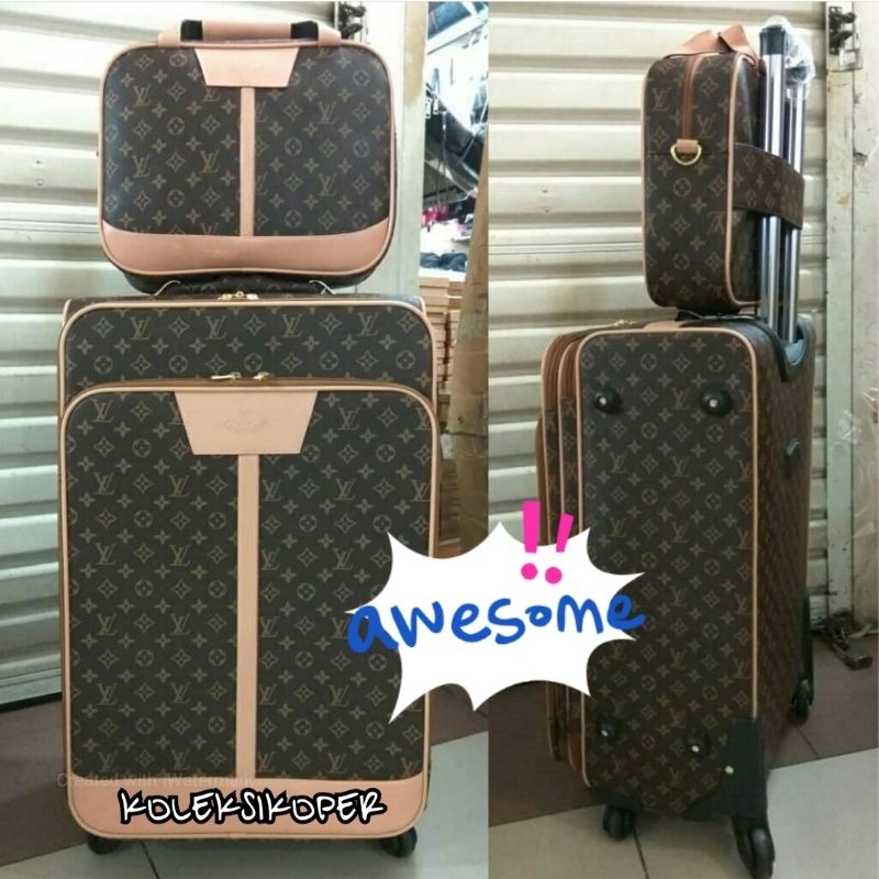 Koper Louis Vuitton Premium Kulit Ukuran 20 inch roda 4 plus Sling bag