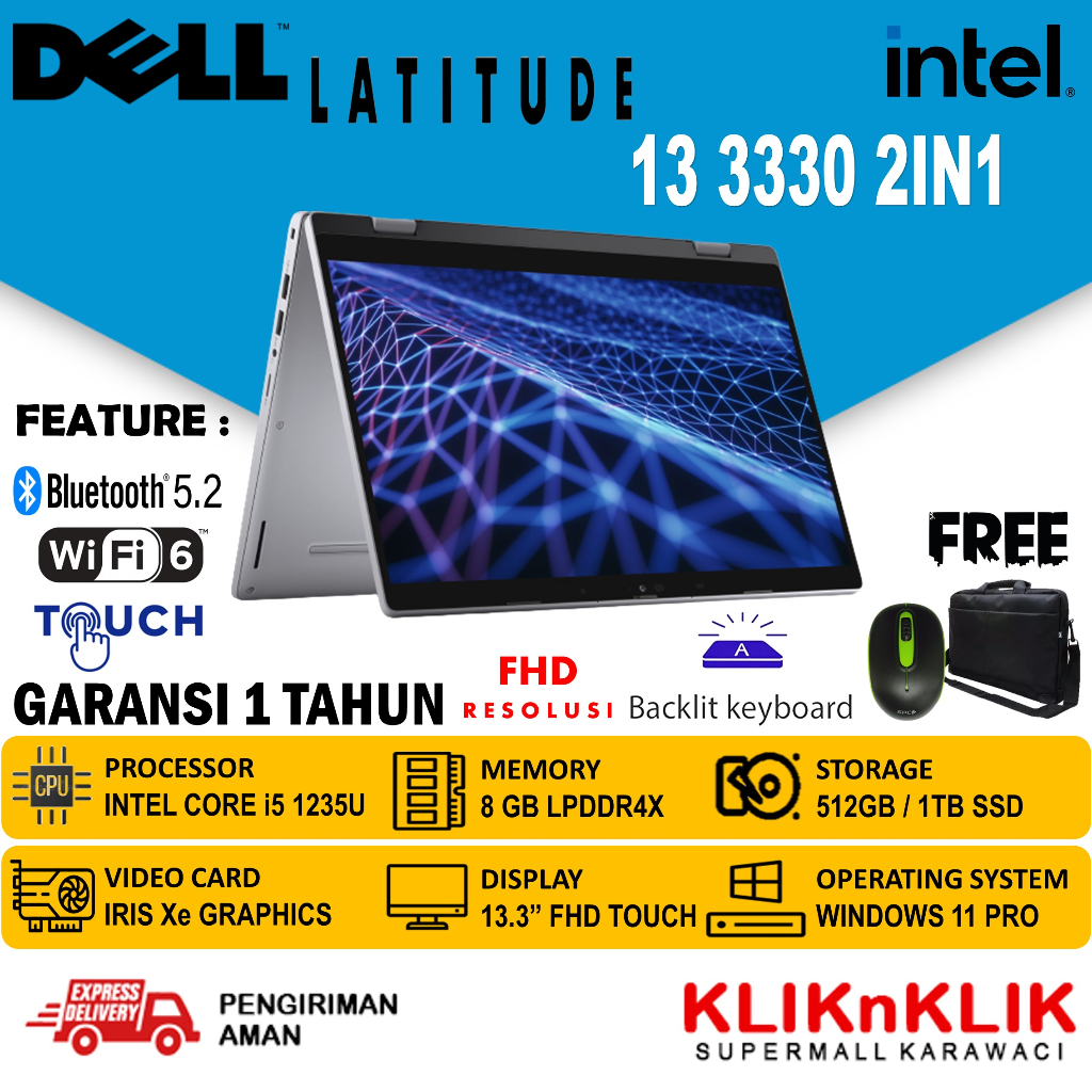 LAPTOP DELL LATITUDE 13 3330 2IN1 TOUCH CORE i5 1235U 8GB 1TB SSD FHD WIN 11 PRO