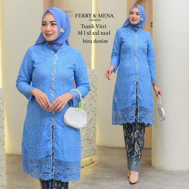 Nasywa • SETELAN TUNIK BROKAT VITRI / KEBAYA WANITA MUSLIMAH MODERN / KEBAYA SET JUMBO LD 120 130 CM