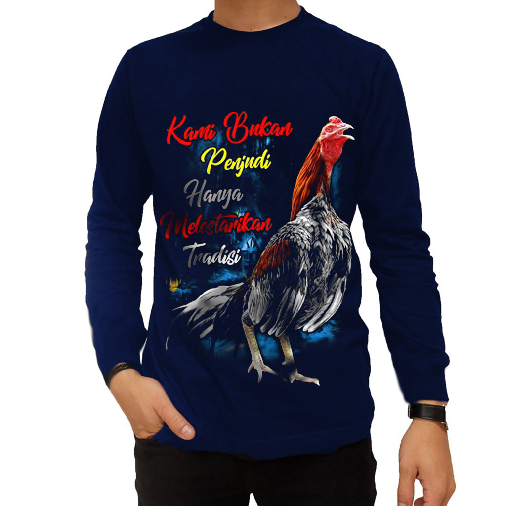 Kaos Pria Lengan Panjang Ayam Bangkok Penjudi / Baju Pria Tangan Panjang / Kaos Distro Pria / T-Shir