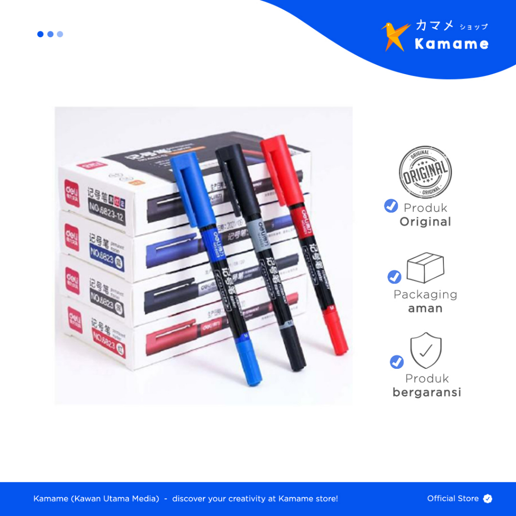 

Deli Permanent Marker - Spidol Permanen Double Tip Dapat Menulis Disegala Permukaan 6823 - Kamame