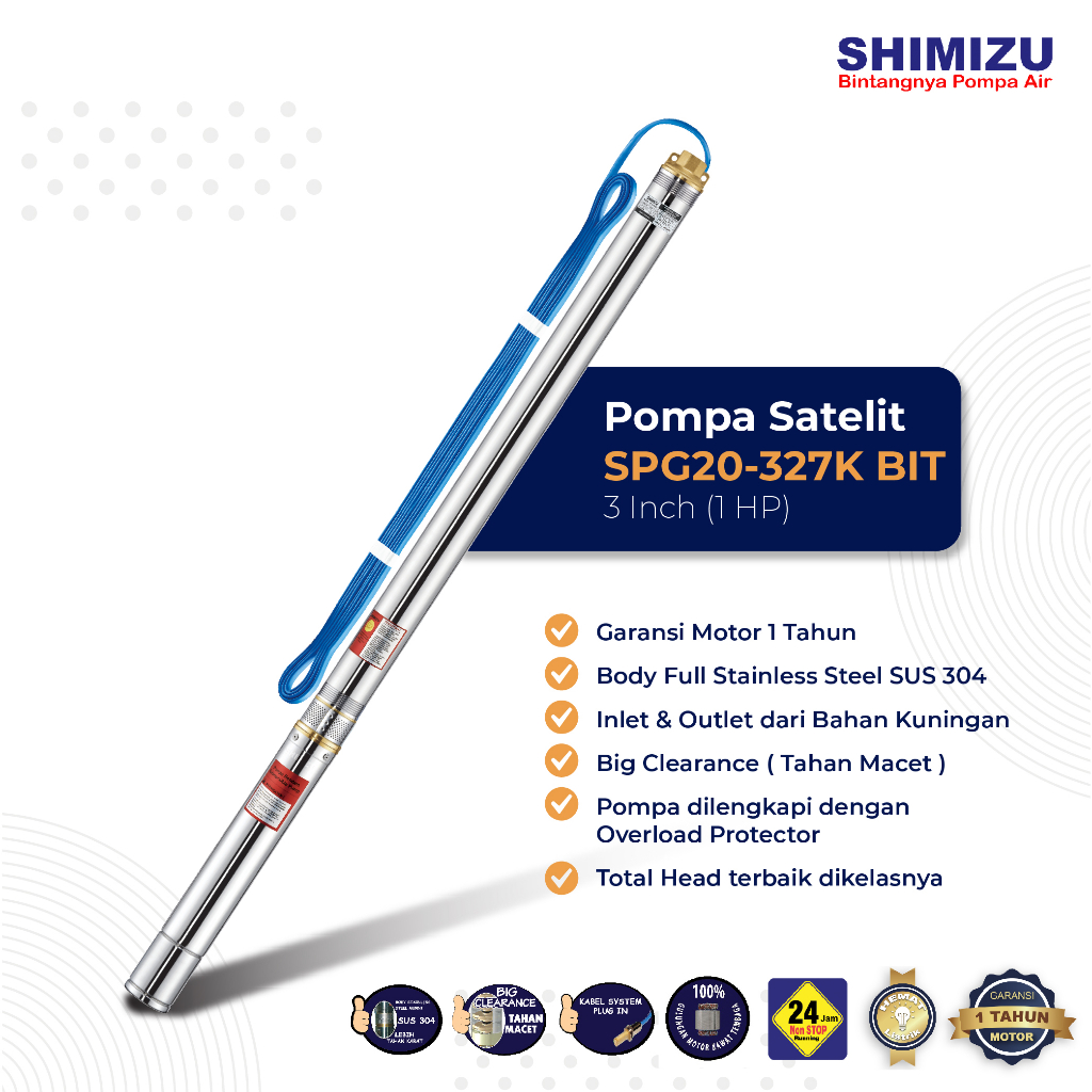 Pompa Air Celup Submersible SHIMIZU SPG20-327K BIT 3 Inch 3" 1HP 1 hp spg20 327k 327 BIT