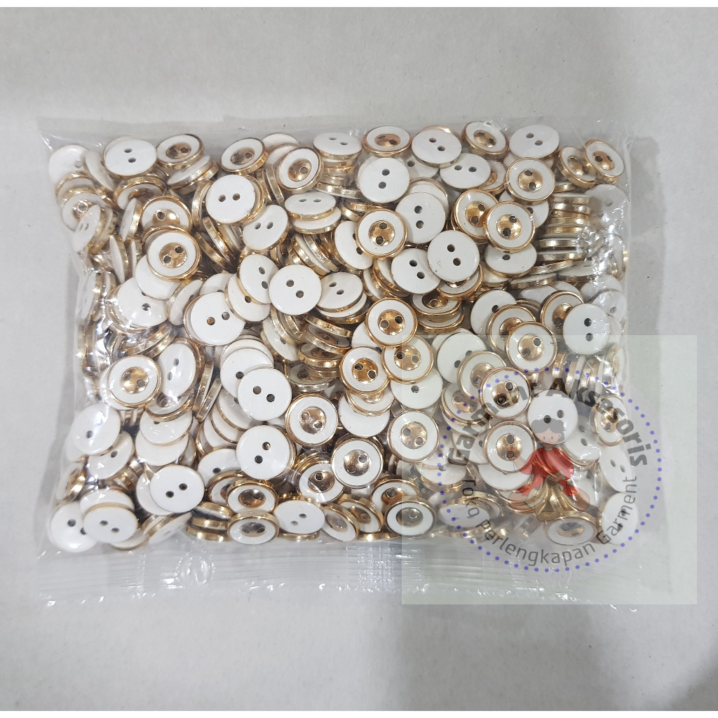 Kancing Kacamata Lubang 2 Ukuran 20L (13mm) Putih Rosegold / Kancing Kemeja Lubang 2 Motif Kacamata 