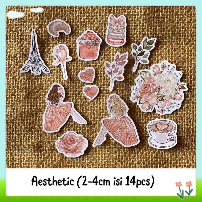 

14pcs sticker tempelan glossy aesthetic