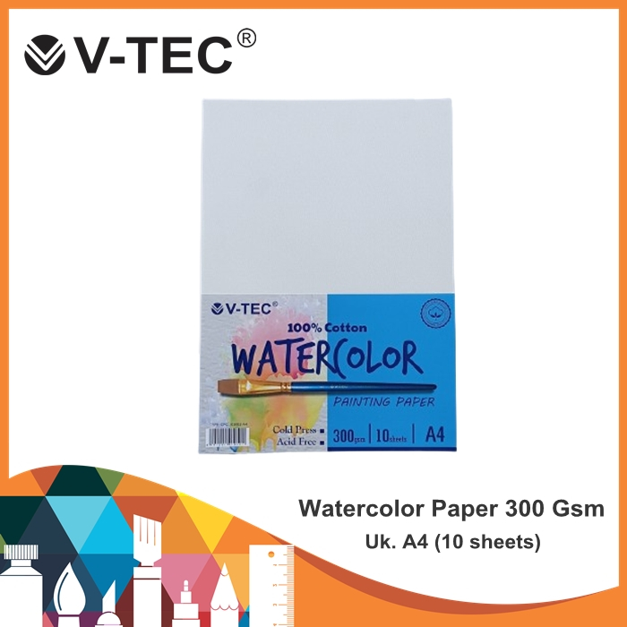 

V-Tec Watercolor Paper 300 Gsm Uk.A4 / Watercolor Paper / Paper Cotton Cold Press