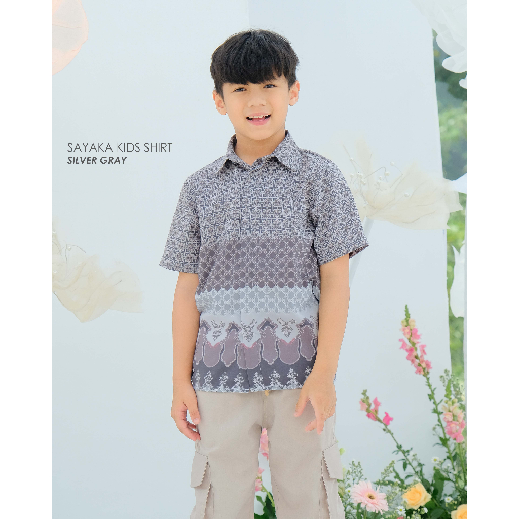 Mayoutfit Peony Set Series Silver Gray | Sarimbit Lebaran Baju Muslim Raya Keluarga-Sayaka SilverGray