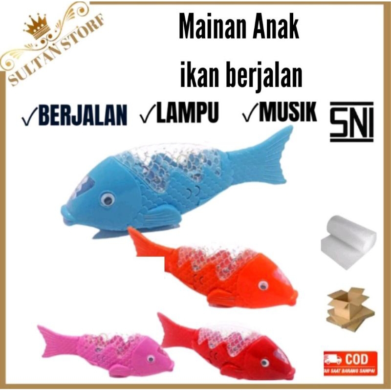 Mainan ikan lampu musik bergerak gerak untuk bayi mainan anak-anak