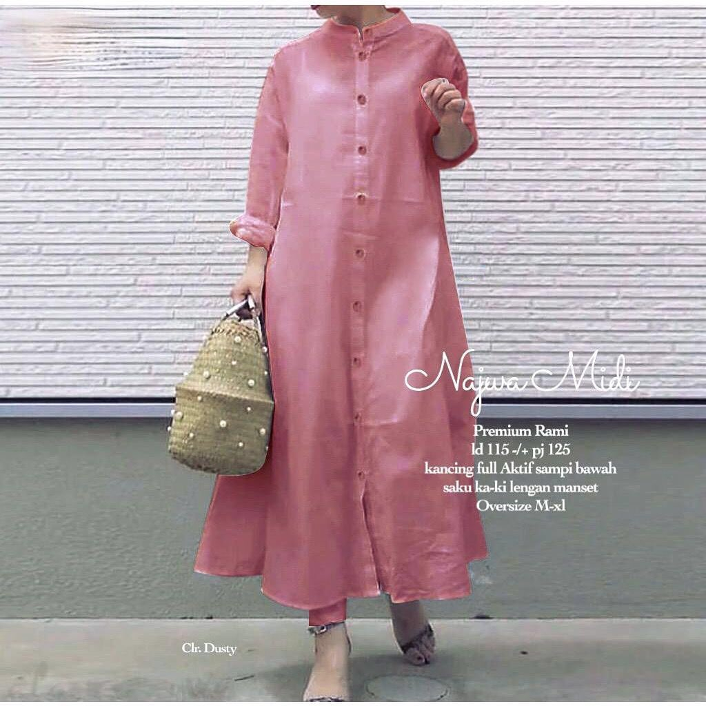 Best Seller - Najwa Midi Wanita Dewasa Terbaru 2023 Elegan Tunik Remaja Kekinian Viral long tunik Mo