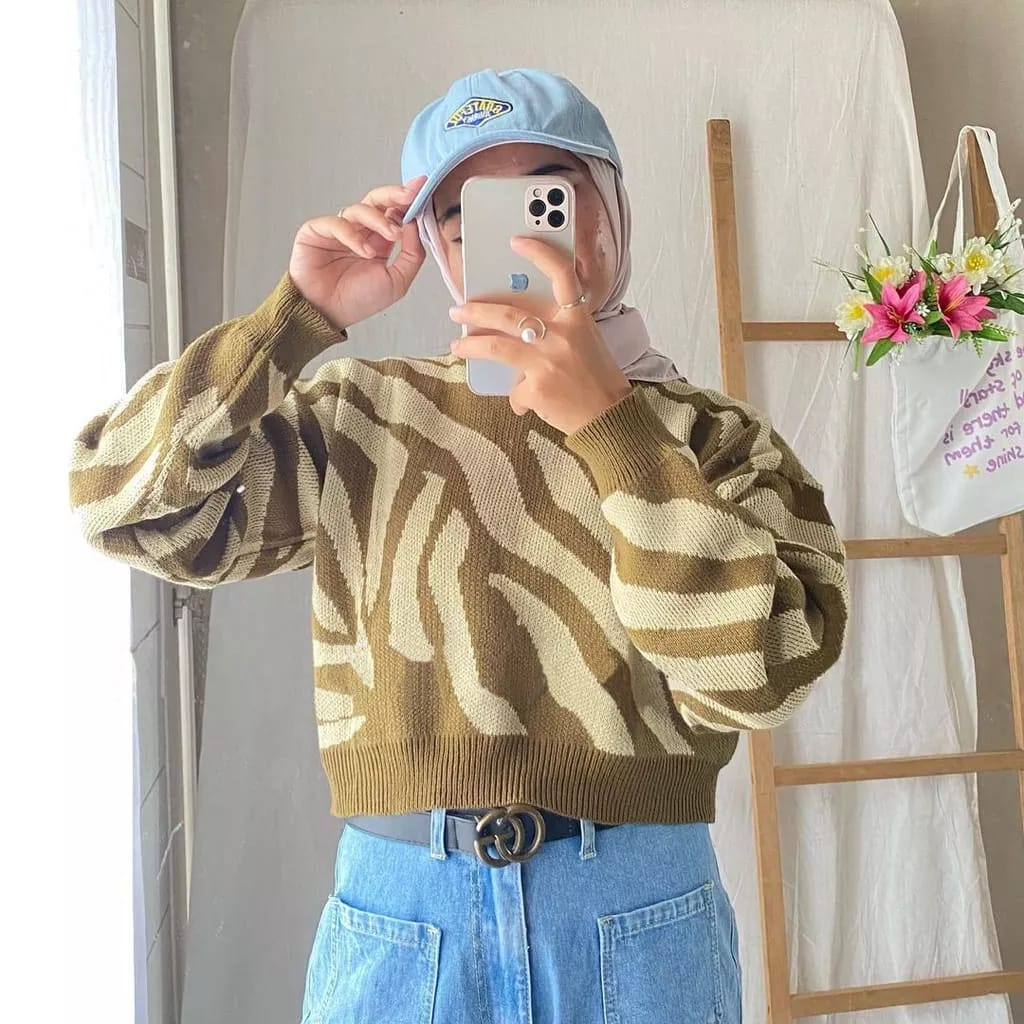 ZEBRA CROP KNIT / SWEATER RAJUT PREMIUM / BLOUSE WANITA ZEBRA / ZEBRA CROP KNIT SWEATER RAJUT WANITA