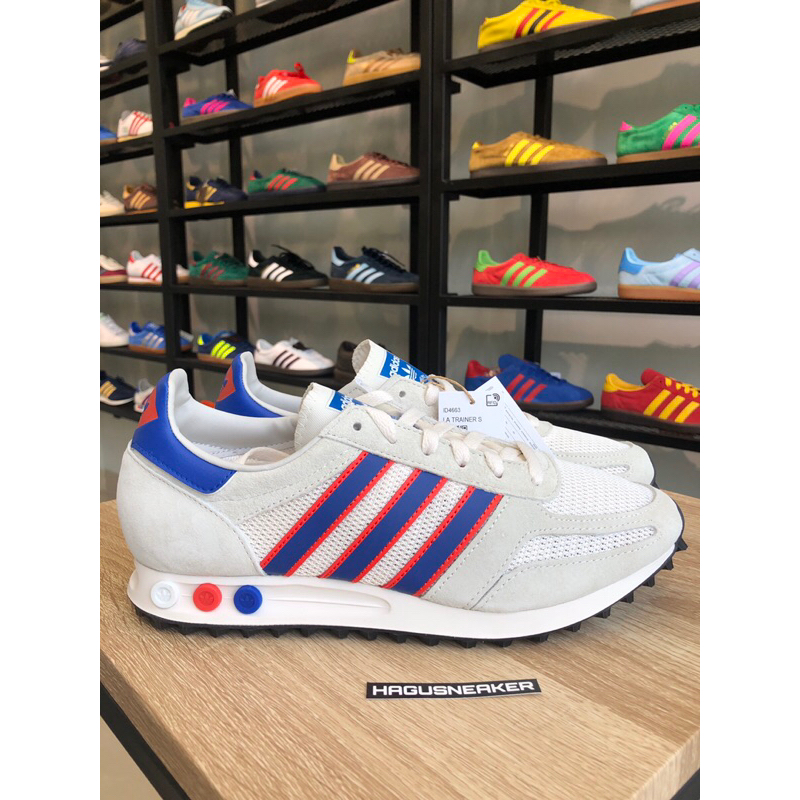 ADIDAS LA TRAINER WHITE/BLUE #ID4663 HAGUSNEAKER GARANSI 100% ORIGINAL