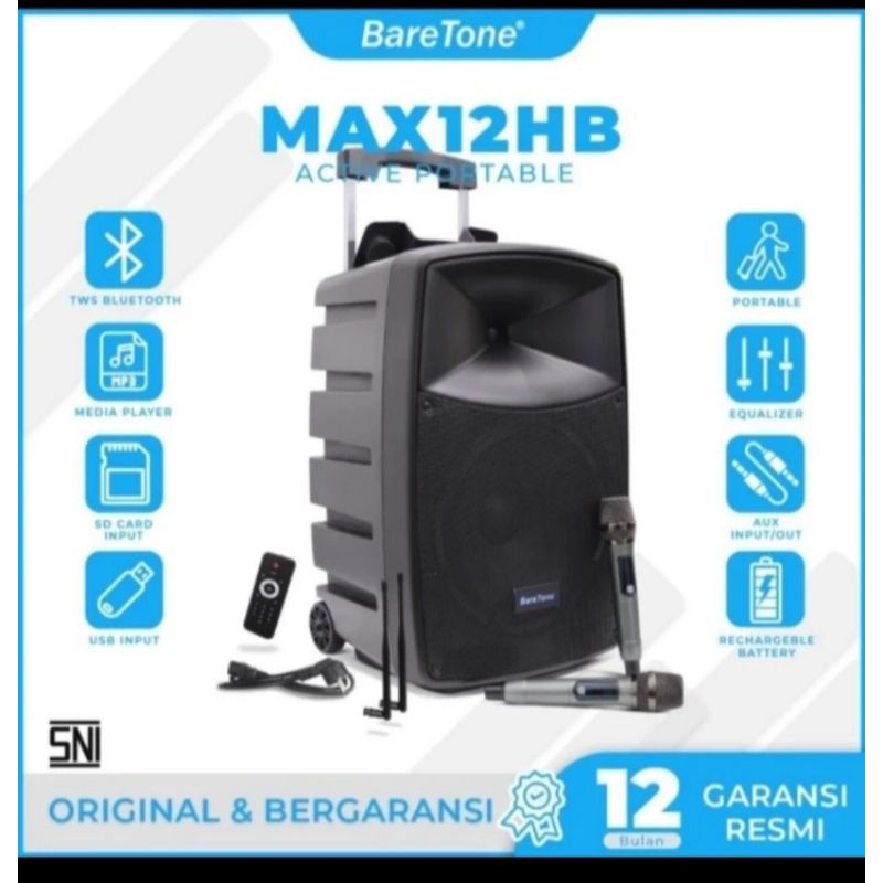 Speaker Aktif Portable Bluetoth Baretone MAX 12 HB Original 12 inch / baretone max 12hb