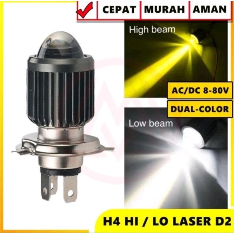 LED laser H4 2warna Putih-Kuning