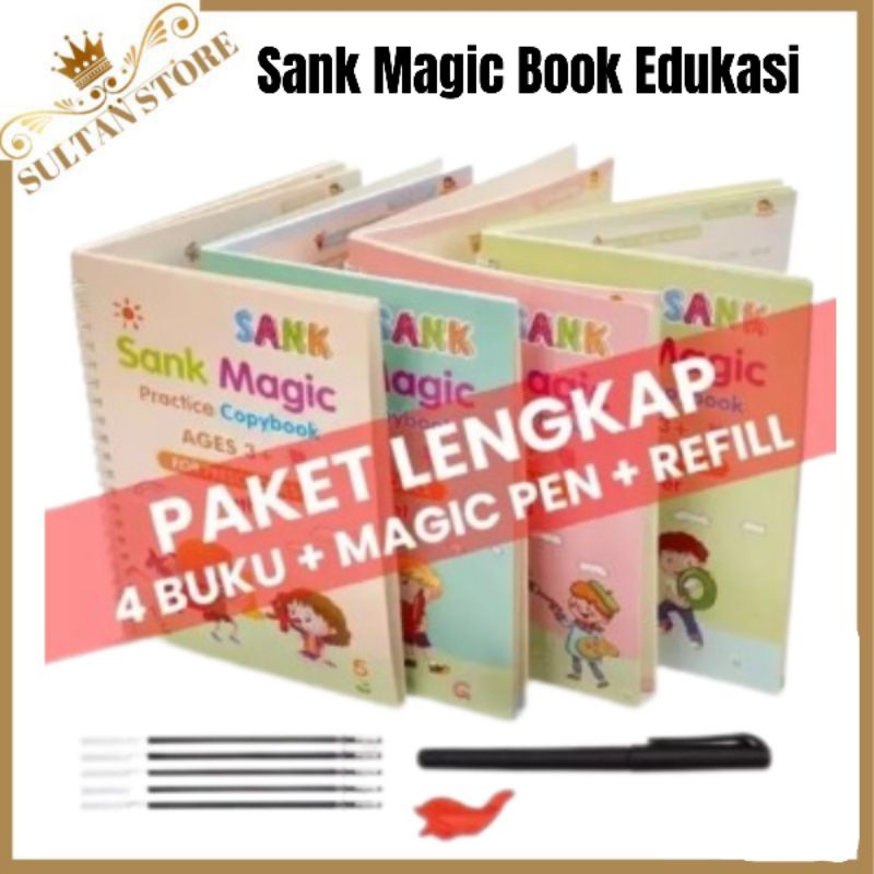 Sank magic book edukasi anak buku tulis ajaib anak 4in1