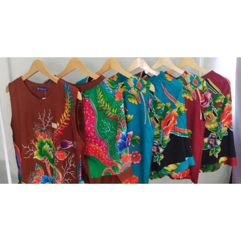 Setelan Celana Lengan Buntung Kencana Ungu label biru