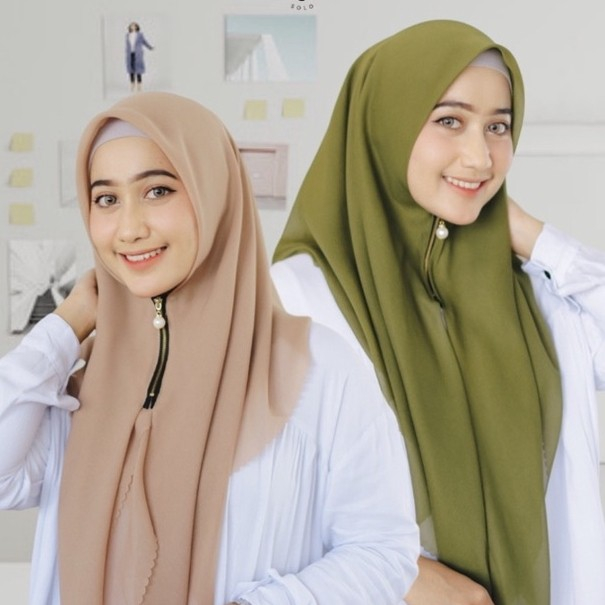 JILBAB INSTAN SEGIEMPAT ZIPPER POLOS / HIJAB RESLETING TERMURAH