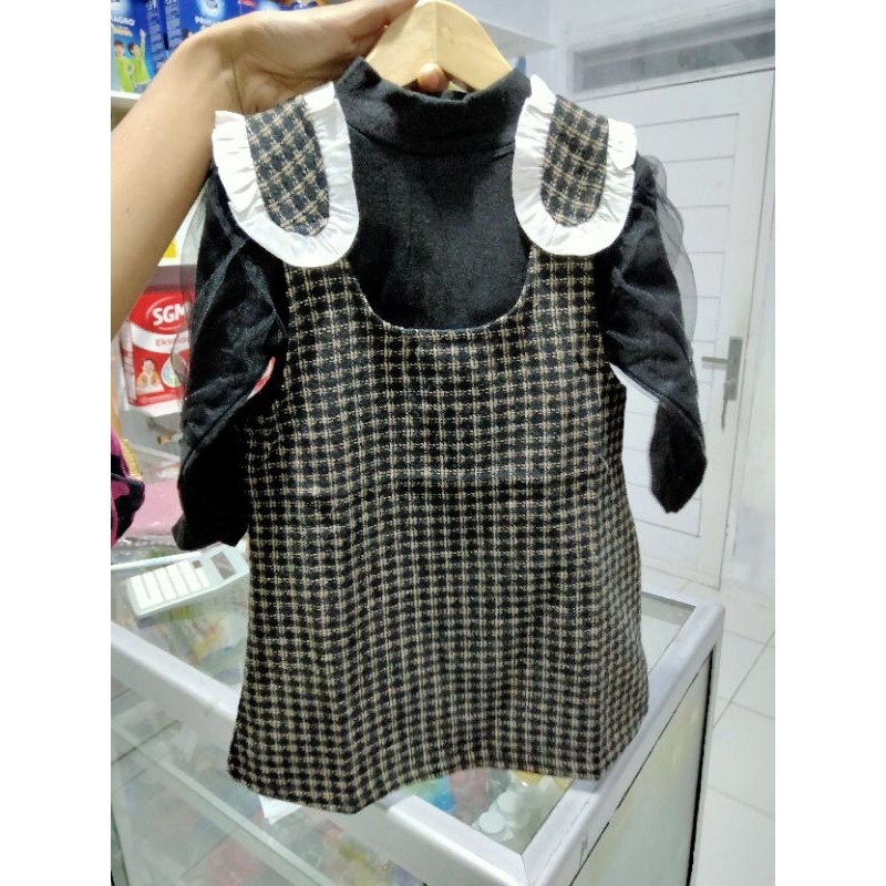 Dress kotak 2in1(kaos+outer)