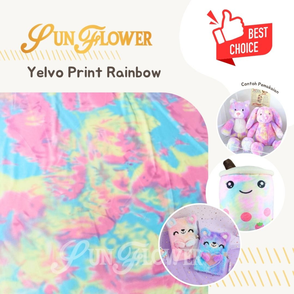 [Sunflower] BGB Kain Bulu Yelvo import print 90x165 rainbow pelangi polkadot love karpet murah yelpo