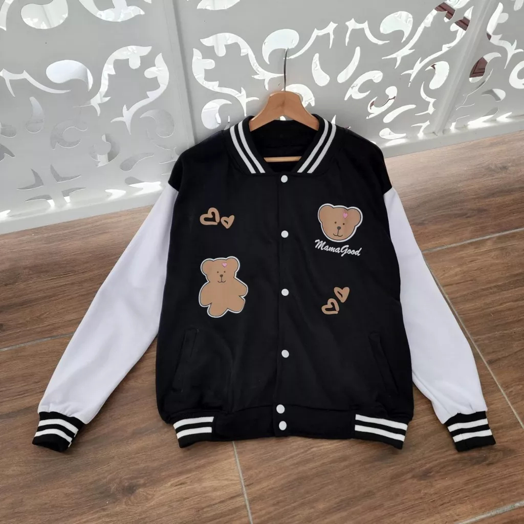 PROMO JAKET VARSITY BASEBAL FULL SABLON MAMA BEAR JAKET BASEBALL LIMITEDE EDITION MODEL KOREA PRIA W