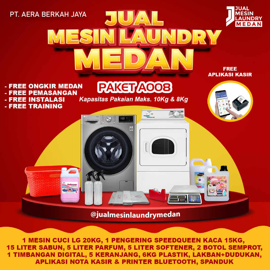 Paket Mesin Laundry Mesin Cuci LG 20Kg + Speedqueen Kaca 15Kg A008