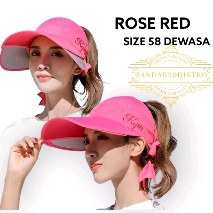 Topi Visor Wanita Anti UV Topi Senam Aerobic Rose Red Premium