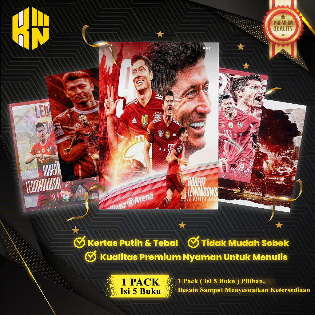 

KEN.IND - Buku Tulis Sekolah Custom Tema Sepak Bola LEWANDOWSKI Bergaris 38 Lembar 1 Pak Isi 5 Buku/ Buku Tulis Anime/ Buku Aesthetic/ Buku Catatan