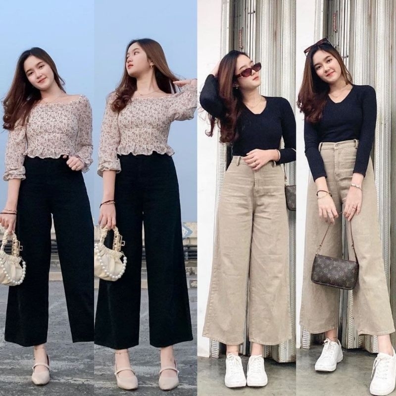 Celana Kulot Jeans Wanita Putih Lilac Hitam Higwais Denim Jians Cewek kulote Celana Wanita Higwais J