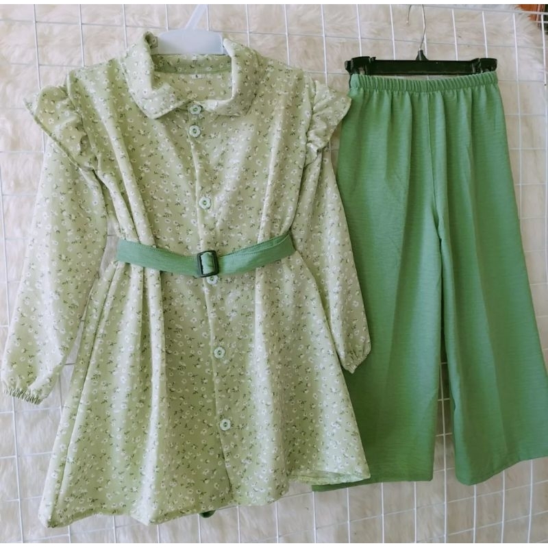 setelan anak perempuan crinkle 2-12 thn free belt/setcel crinkle anak perempuan/setelan anak perempu