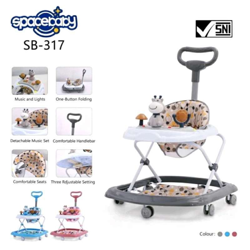 Space Baby SB-317 Baby Walker - Kursi Roda Belajar Jalan - Kursi makan Bayi + Tongkat Dan Alas Kaki