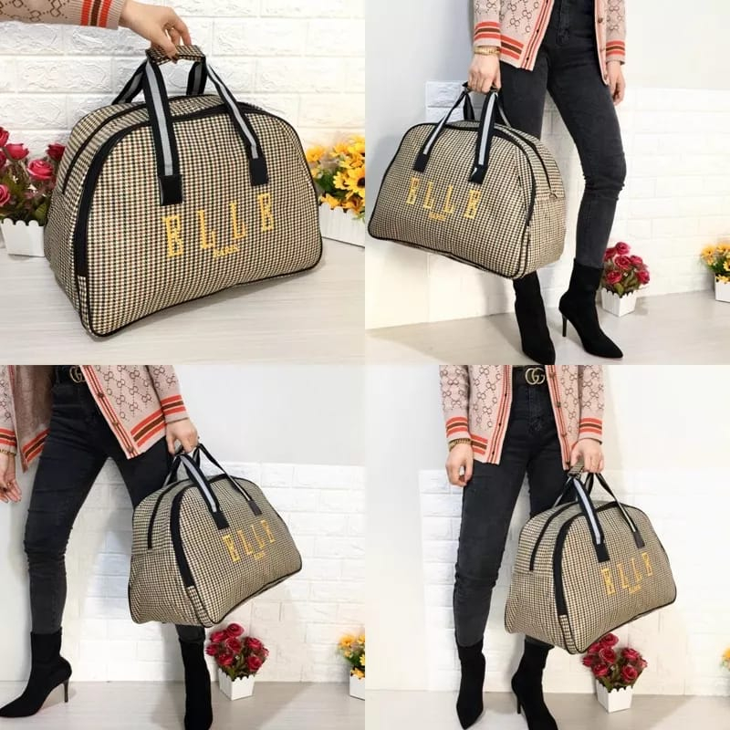 Tas Travel Wanita / Tas Pakaian Elle Size Besar Motif Kotak-Kotak 3 Warna/Tas Pakaian Tenteng Wanita