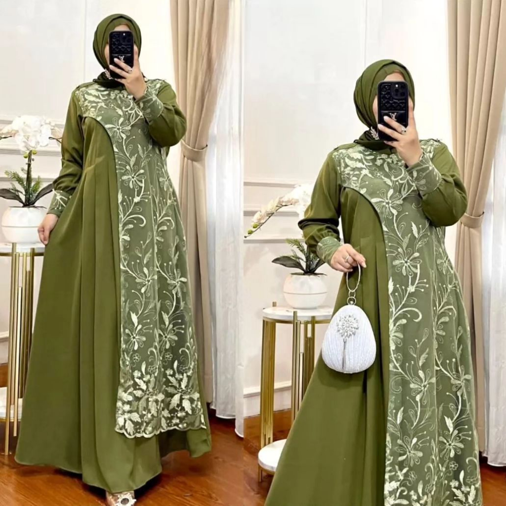 TERBARUGamis Wanita Dewasa Kekinian Raihana Dress Model Mewah Simple Eleghan Bahan Ceruty Babydooll 