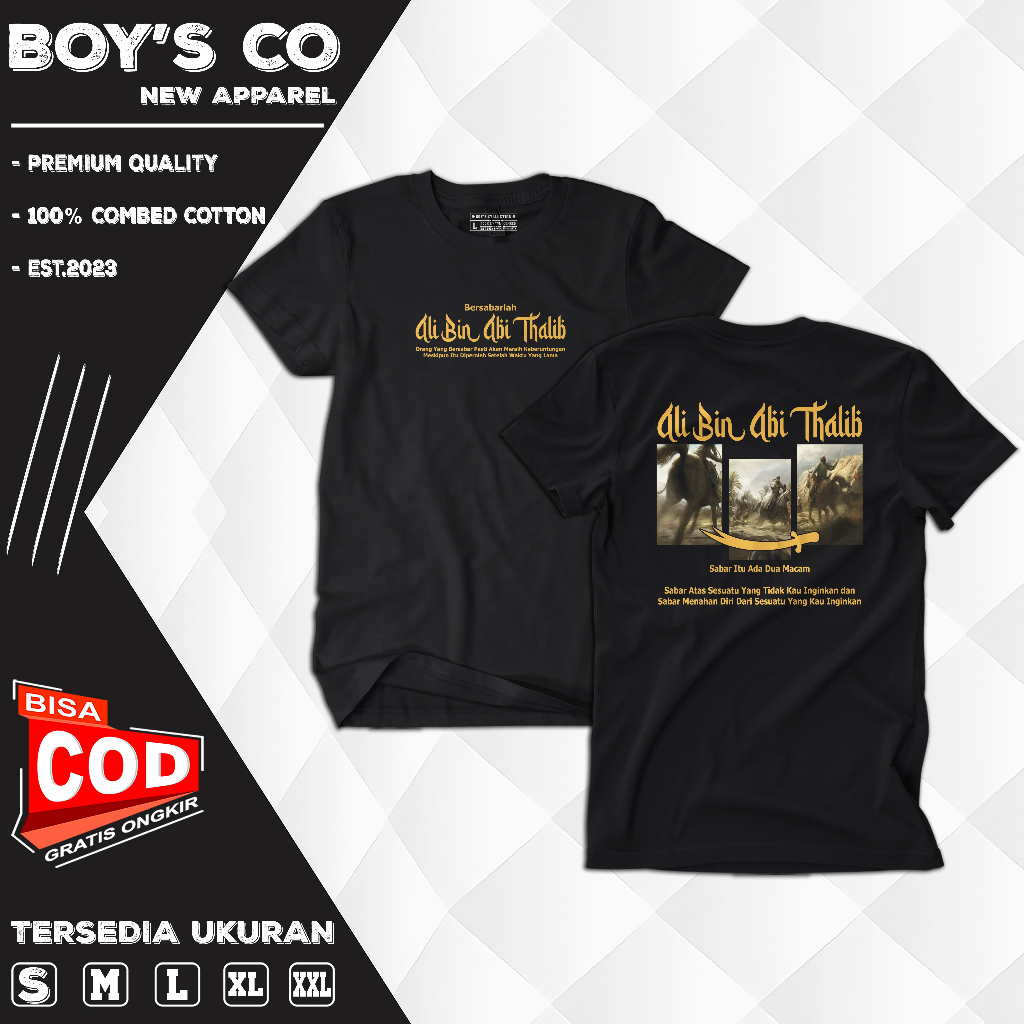 Boys.Co T-shirt Quotes Ali Bin Abi Thalib Kaos T Shirt BC99 Combed 20s