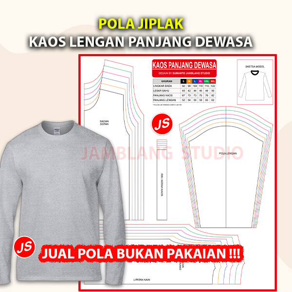 Pola Jiplak Kaos Lengan Panjang Dewasa