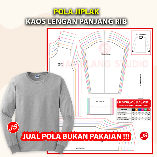 Pola Jiplak Kaos Panjang Lengan RIB