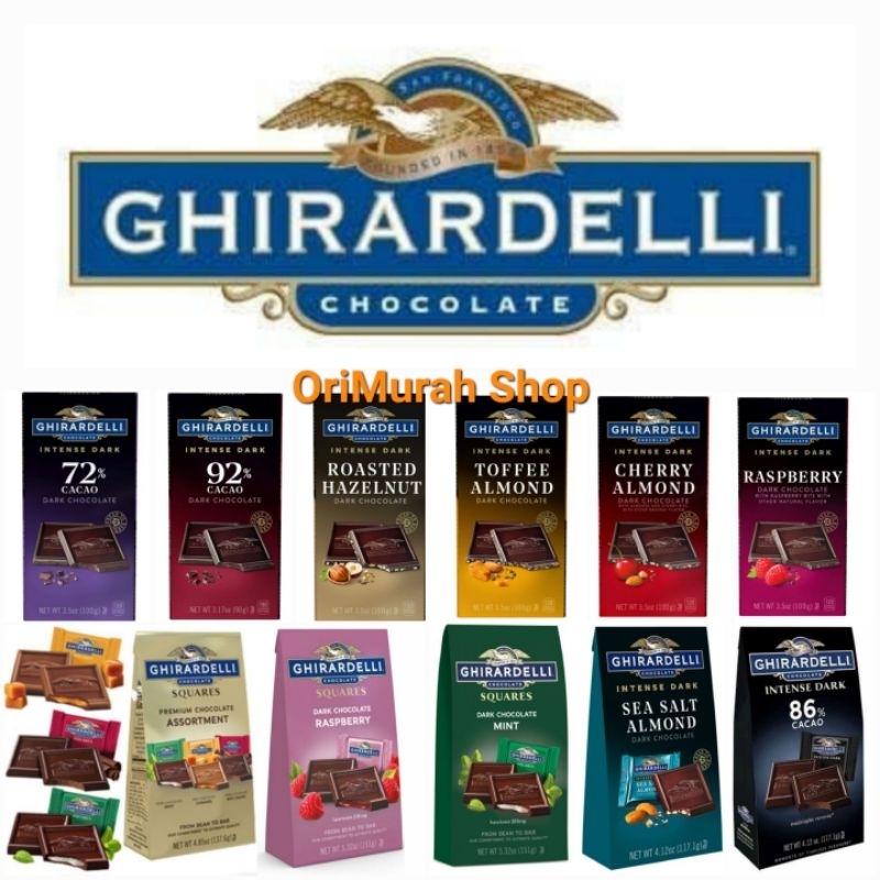 Coklat Ghirardelli Mint Raspberry Sea Salt Cherry Almond Dark Chocolate 72% 86% 92% Cacao Assortment