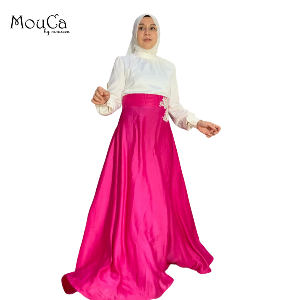GAMIS MUSLIMAH ZULAIKA PREMIUM BAHAN MAXMARA / GAMIS PINK PUTIH / GAMIS PESTA / GAMIS BROKAT